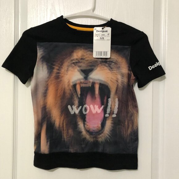 Desigual Kids Black T-Shirt With‎ Lion Print Short Sleeves Size 5/6 NWT - Picture 5 of 7